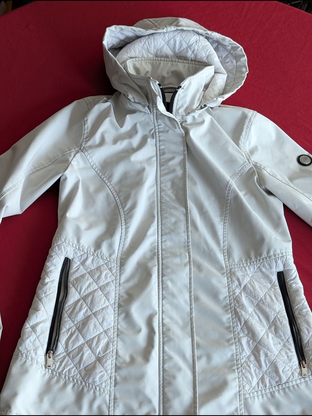 DKNY White Quilted Hooded Puffer Jacket